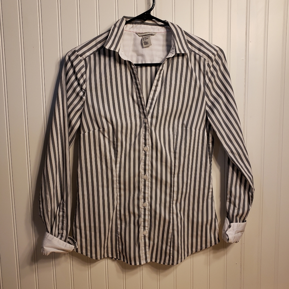 H & M Button Front Striped Shirt Sz 8 EUR 38